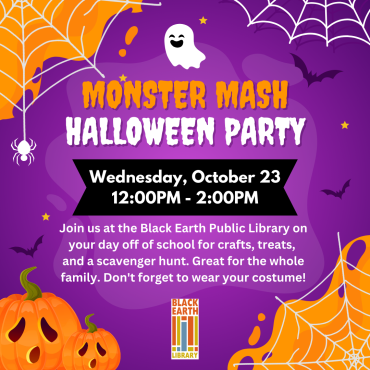 Monster Mash Halloween Party on Wednesday, October 23 from 12pm - 2pm.