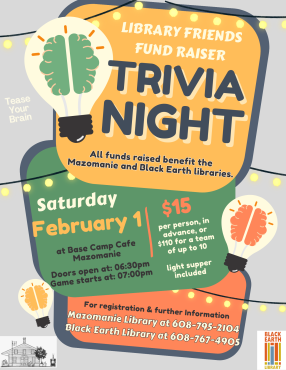 Trivia Night Saturday, February 1 from 7-9pm.